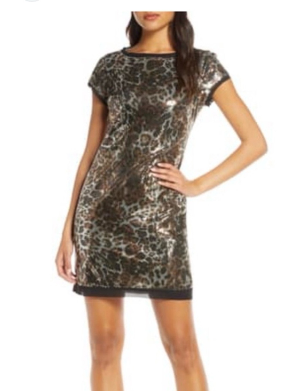 Vince Camuto Metallic Sequin Leopard Shift Dress  size 2
